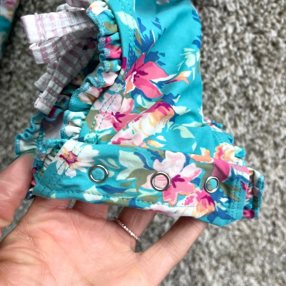 Ruffle Butts Swimsuit‎ Baby 6-12M Teal Floral Long Sleeve One Piece Rash Guard